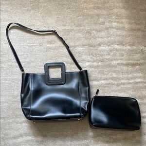 Staud Shirley Leather Tote Shoulder Bag with Pouch Black Adjustable Strap